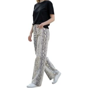 REFUGE DENIM Snake Skin Print Bootcut Jeans Ivory/Grey Size XS